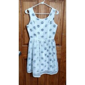 Esley Dress Small White Blue Polka Dot Sleeveless Fit and Flare Lined Overlay